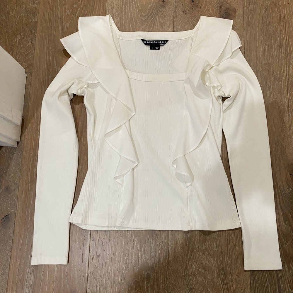 Veronica Beard Rib Net Long Sleeve with Poplin Ruffles. Small. Worn once.